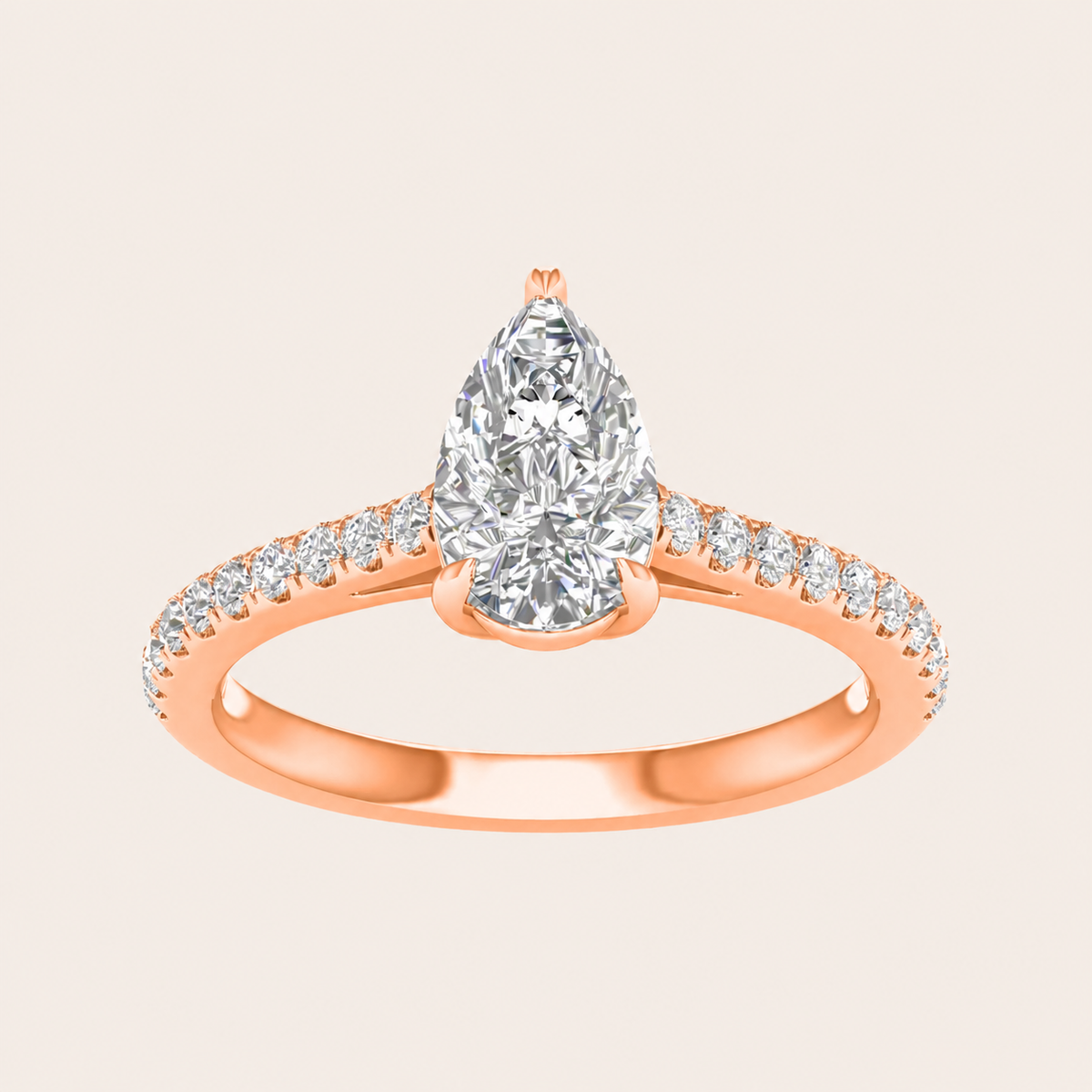 1.25CT Pear Cut Lab Grown Diamond Side Stone Ring