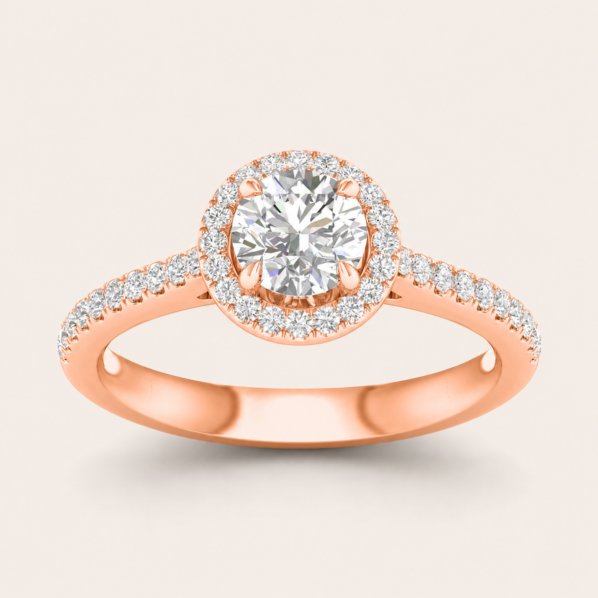 1.25CT Round Cut Lab Grown Diamond Halo Side Stone Ring