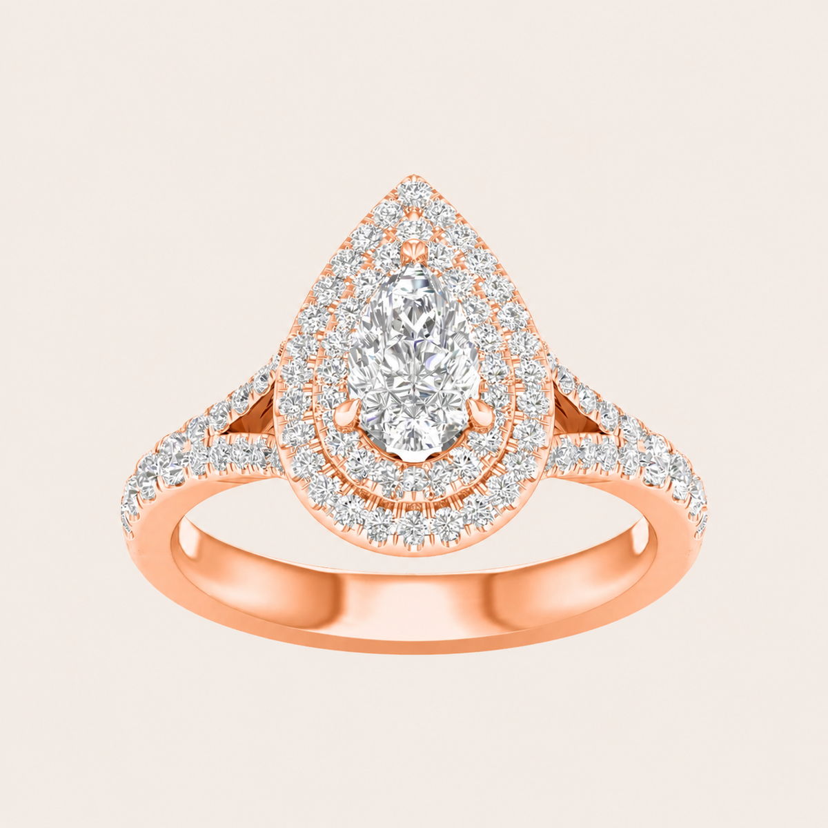 1.25CT Pear Cut Lab Grown Diamond Double Halo Side Stone Ring