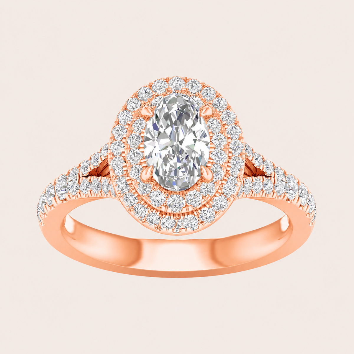 1.25CT Oval Cut Lab Grown Diamond Double Halo Side Stone Ring