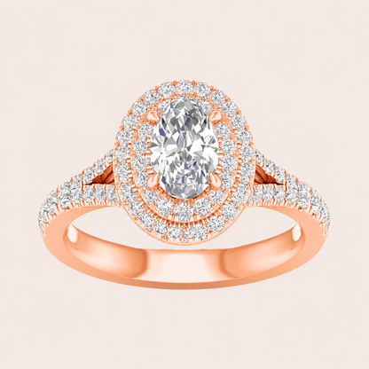 1.25CT Oval Cut Lab Grown Diamond Double Halo Side Stone Ring