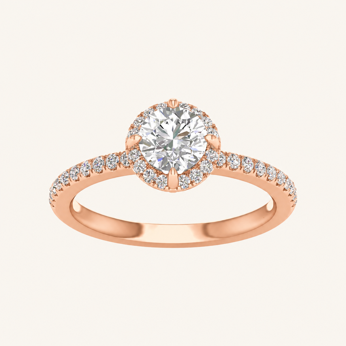 1.25CT Round Cut Lab Grown Diamond Halo Side Stone Ring