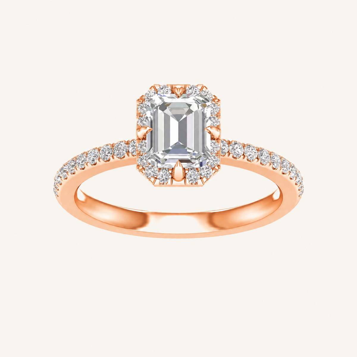1.25CT Emerald Cut Lab Grown Diamond Halo Side Stone Ring
