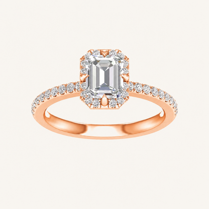 1.25CT Emerald Cut Lab Grown Diamond Halo Side Stone Ring