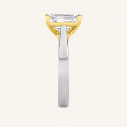 2CT Emerald Cut Lab Grown Diamond Two Tone Solitaire Ring