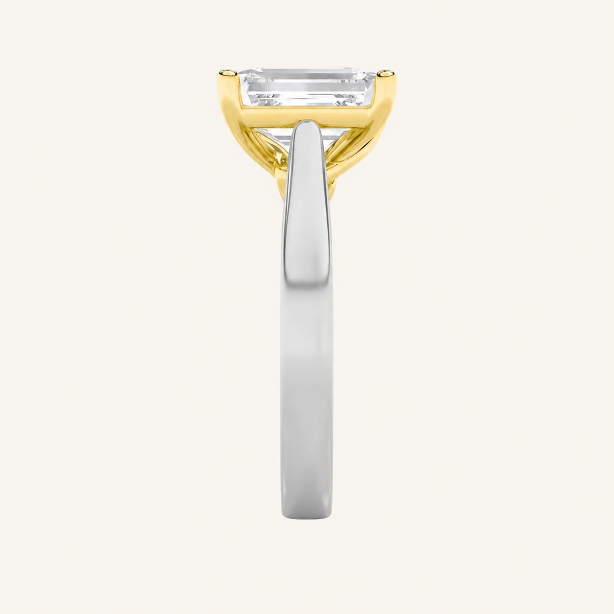 1CT Emerald Cut Lab Grown Diamond Two Tone Solitaire Ring