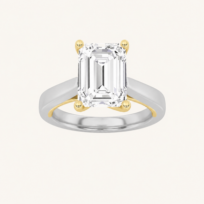 3CT Emerald Cut Lab Grown Diamond Two Tone Solitaire Ring