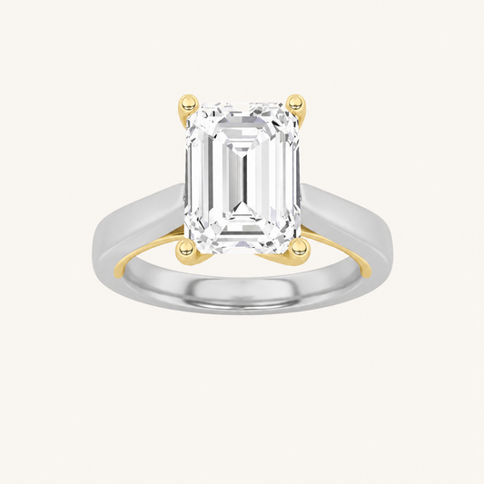 3CT Emerald Cut Lab Grown Diamond Two Tone Solitaire Ring