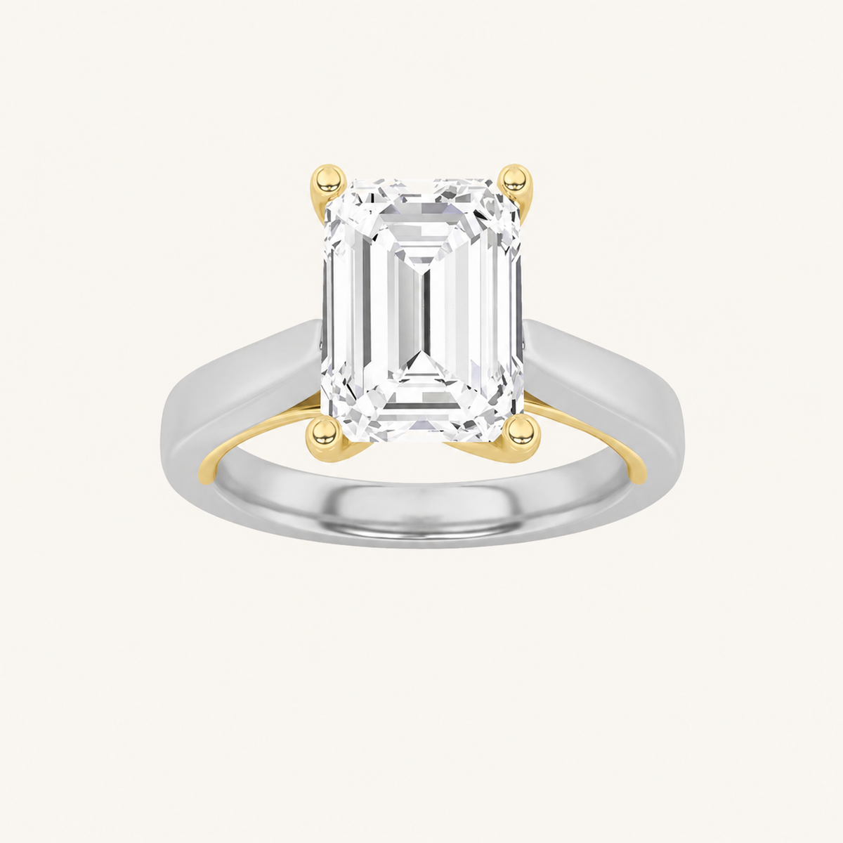 2CT Emerald Cut Lab Grown Diamond Two Tone Solitaire Ring