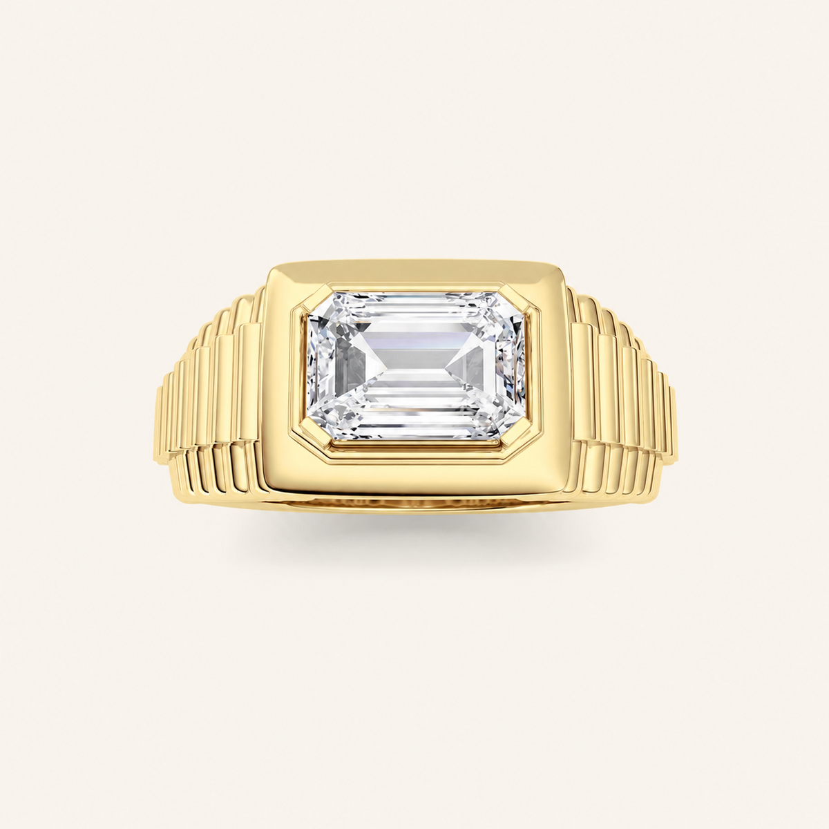 2.5CT Emerald Cut Lab Grown Diamond Solitaire Men's Ring