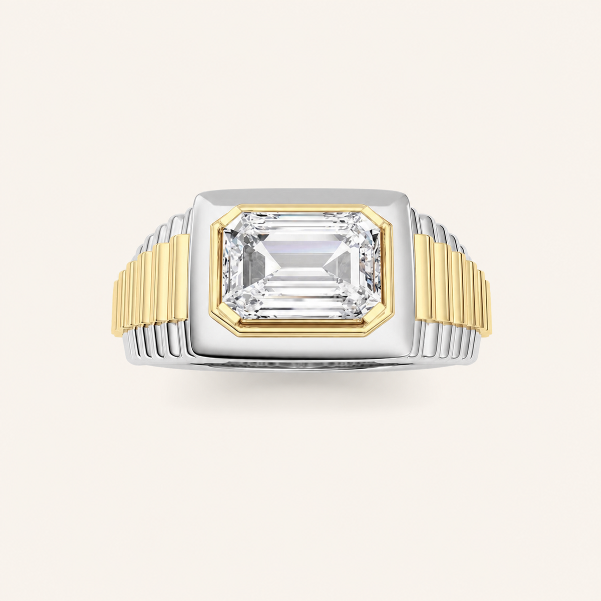 2.5CT Emerald Cut Lab Grown Diamond Solitaire Men's Ring