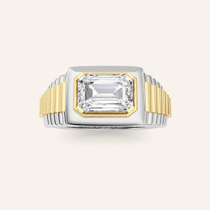 2.5CT Emerald Cut Lab Grown Diamond Solitaire Men's Ring