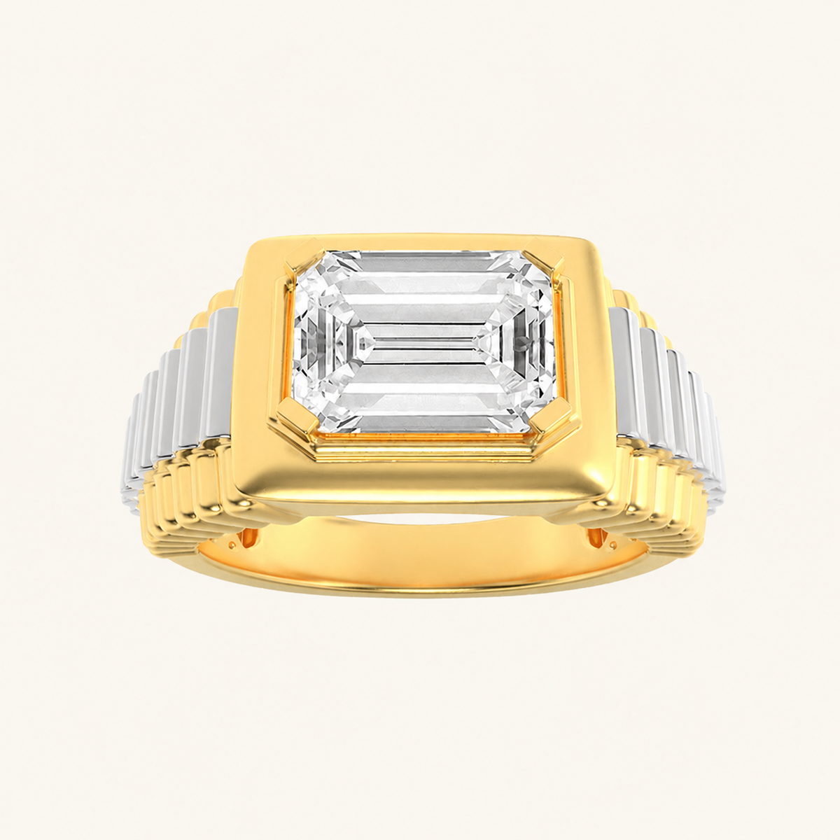 2.5CT Emerald Cut Lab Grown Diamond Solitaire Men's Ring