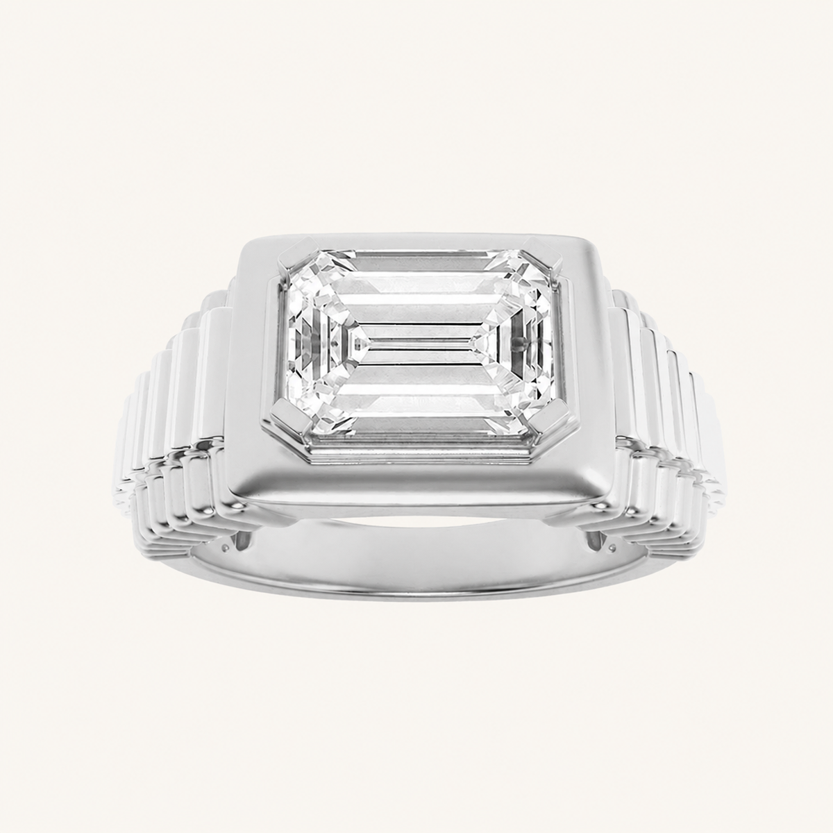 2.5CT Emerald Cut Lab Grown Diamond Solitaire Men's Ring