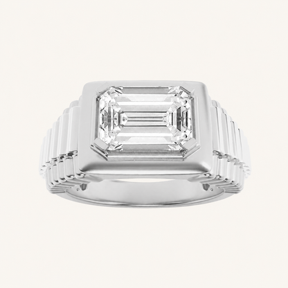 2.5CT Emerald Cut Lab Grown Diamond Solitaire Men's Ring
