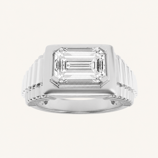 2.5CT Emerald Cut Lab Grown Diamond Solitaire Men's Ring