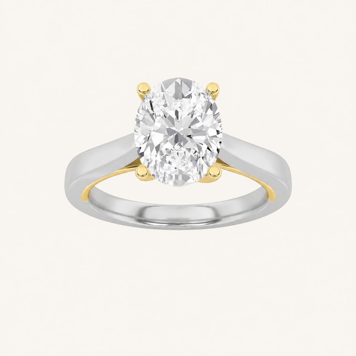 1CT Oval Cut Lab Grown Diamond Two Tone Solitaire Ring