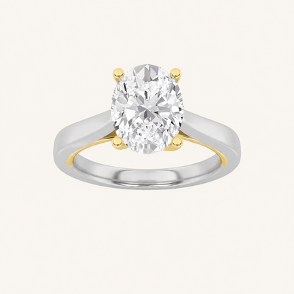1CT Oval Cut Lab Grown Diamond Two Tone Solitaire Ring