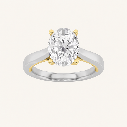 1CT Oval Cut Lab Grown Diamond Two Tone Solitaire Ring