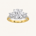 3CT Round Cut Lab Grown Diamond Accented Three Stone Hidden Halo Ring