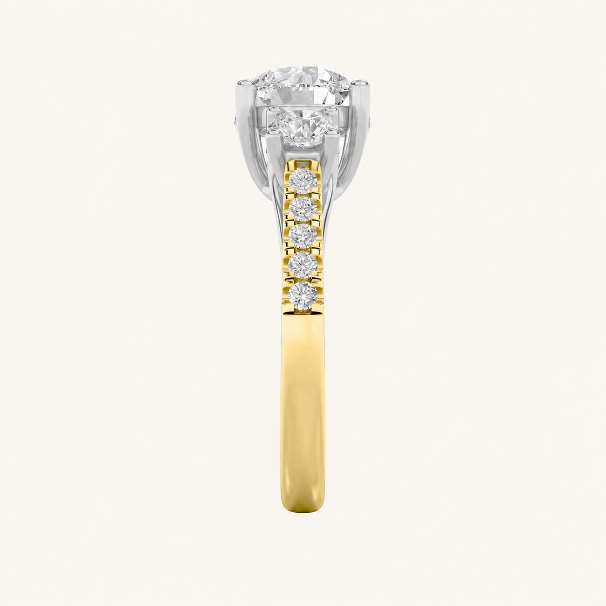 3CT Round Cut Lab Grown Diamond Accented Three Stone Hidden Halo Ring