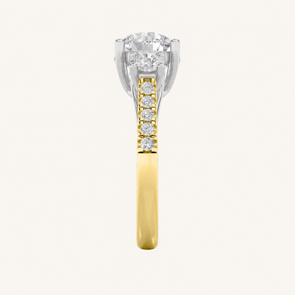 3CT Round Cut Lab Grown Diamond Accented Three Stone Hidden Halo Ring