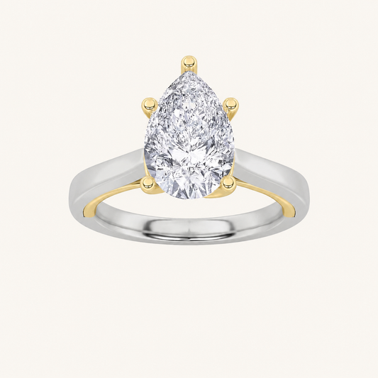 1CT Pear Cut Lab Grown Diamond Two Tone Solitaire Ring
