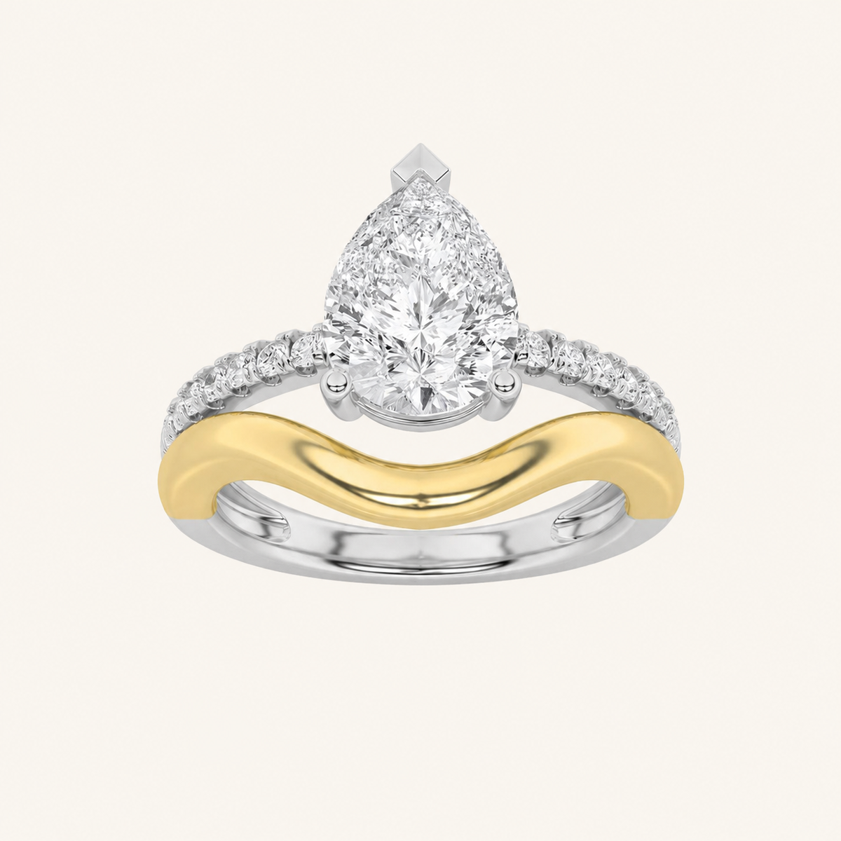 2CT Pear Cut Lab Grown Diamond Side Stone Ring