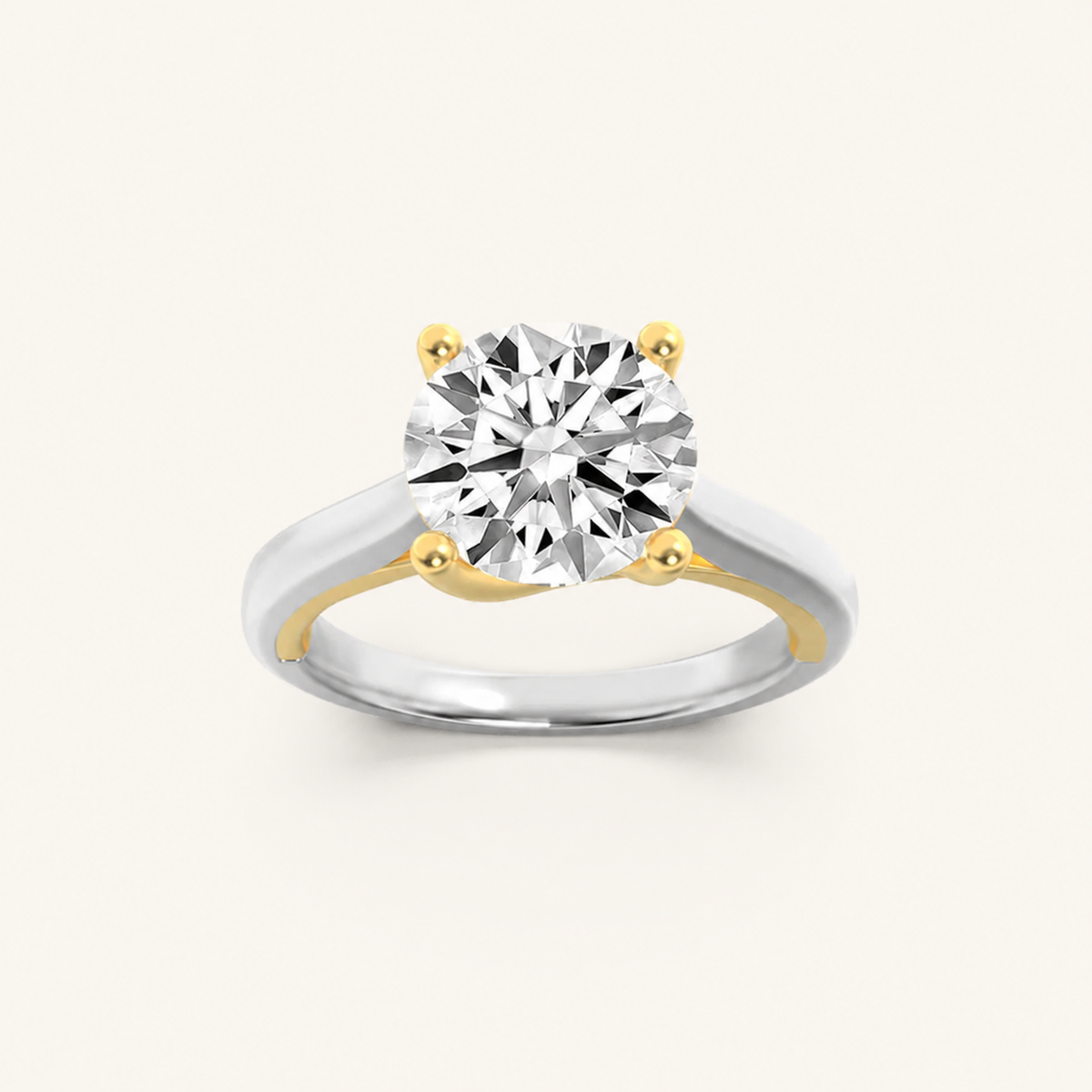 3CT Round Cut Lab Grown Diamond Two Tone Solitaire Ring