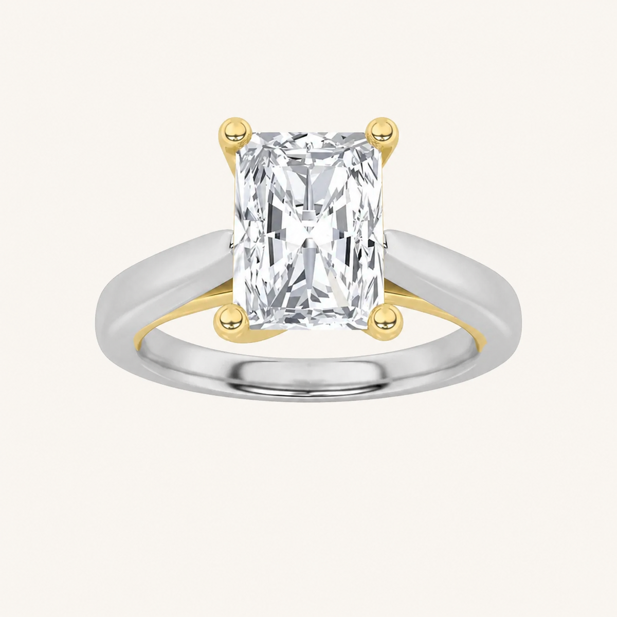 3CT Radiant Cut Lab Grown Diamond Two Tone Solitaire Ring