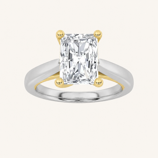 3CT Radiant Cut Lab Grown Diamond Two Tone Solitaire Ring