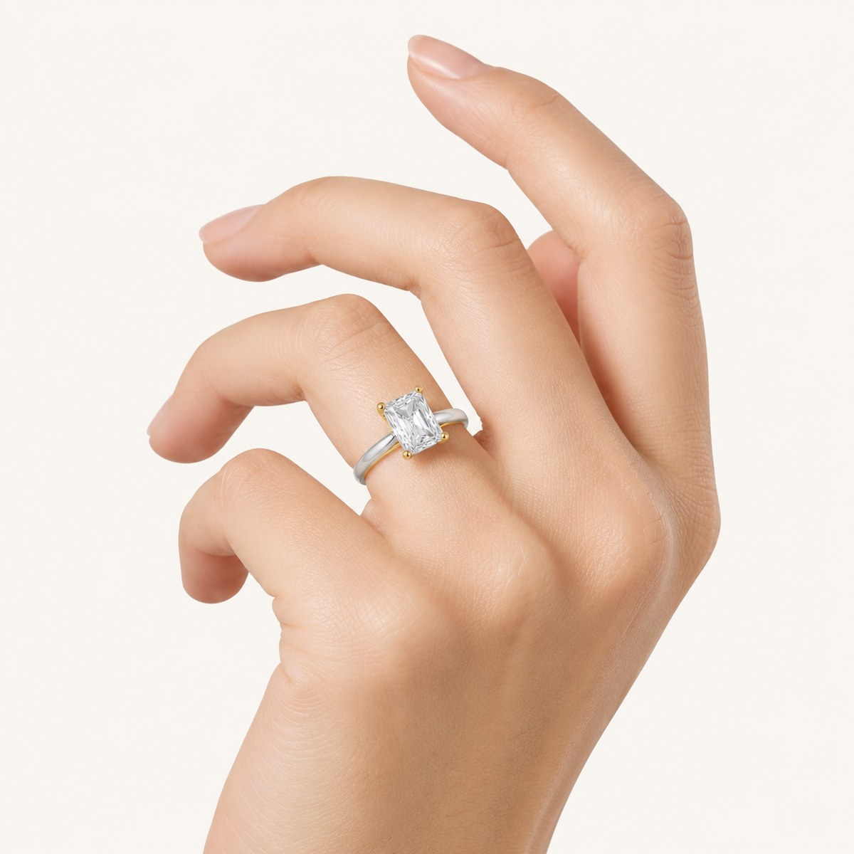 3CT Radiant Cut Lab Grown Diamond Two Tone Solitaire Ring