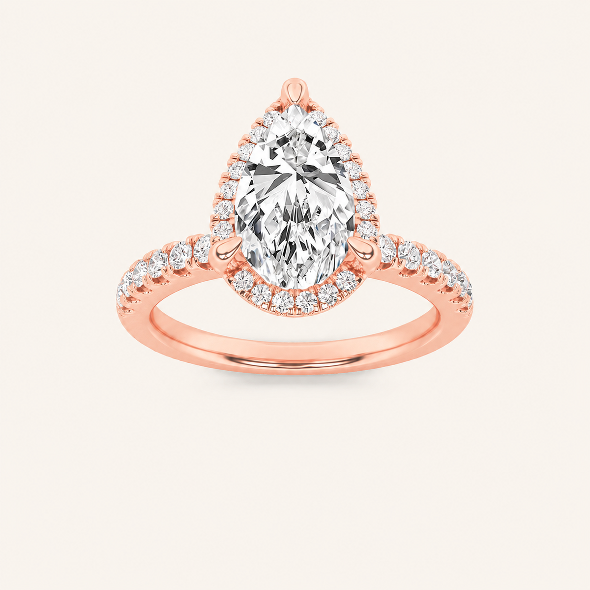 2CT Pear Cut Lab Grown Diamond Halo Side Stone Ring