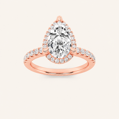 2CT Pear Cut Lab Grown Diamond Halo Side Stone Ring