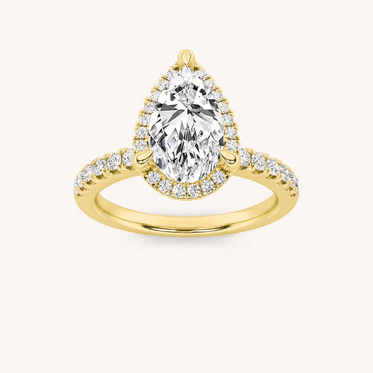 2CT Pear Cut Lab Grown Diamond Halo Side Stone Ring