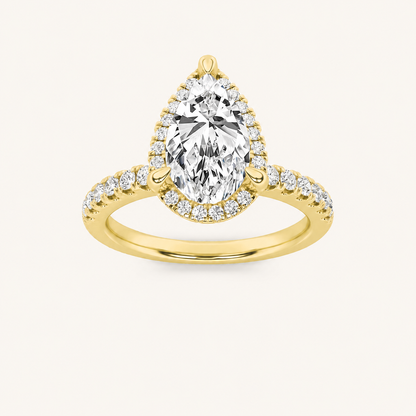 2CT Pear Cut Lab Grown Diamond Halo Side Stone Ring