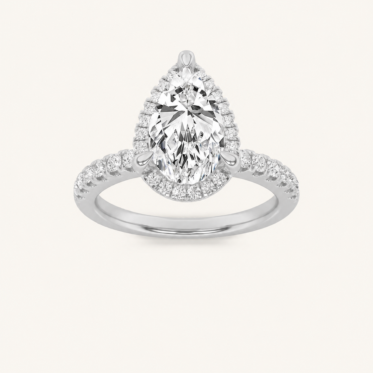 2CT Pear Cut Lab Grown Diamond Halo Side Stone Ring