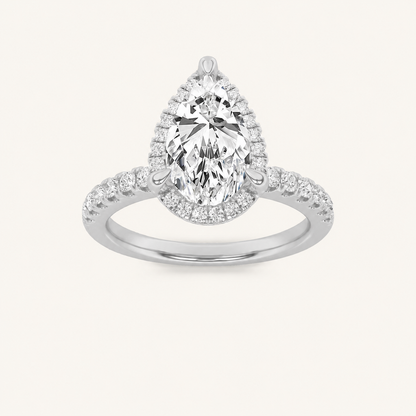 2CT Pear Cut Lab Grown Diamond Halo Side Stone Ring