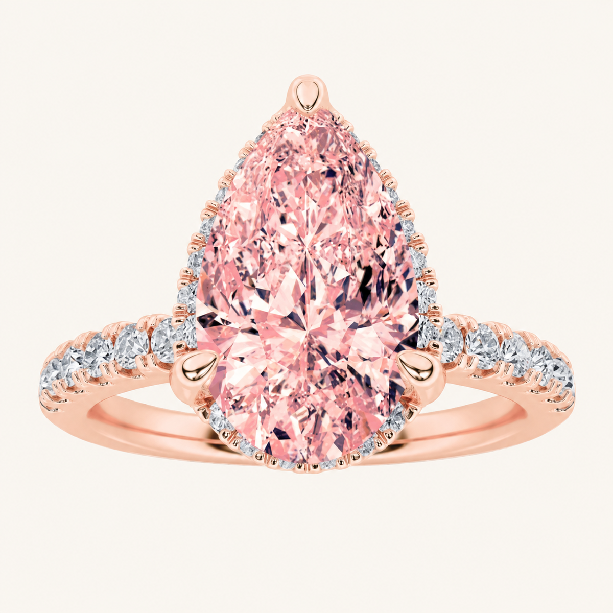 2CT Pear Cut Lab Grown Diamond Halo Side Stone Ring