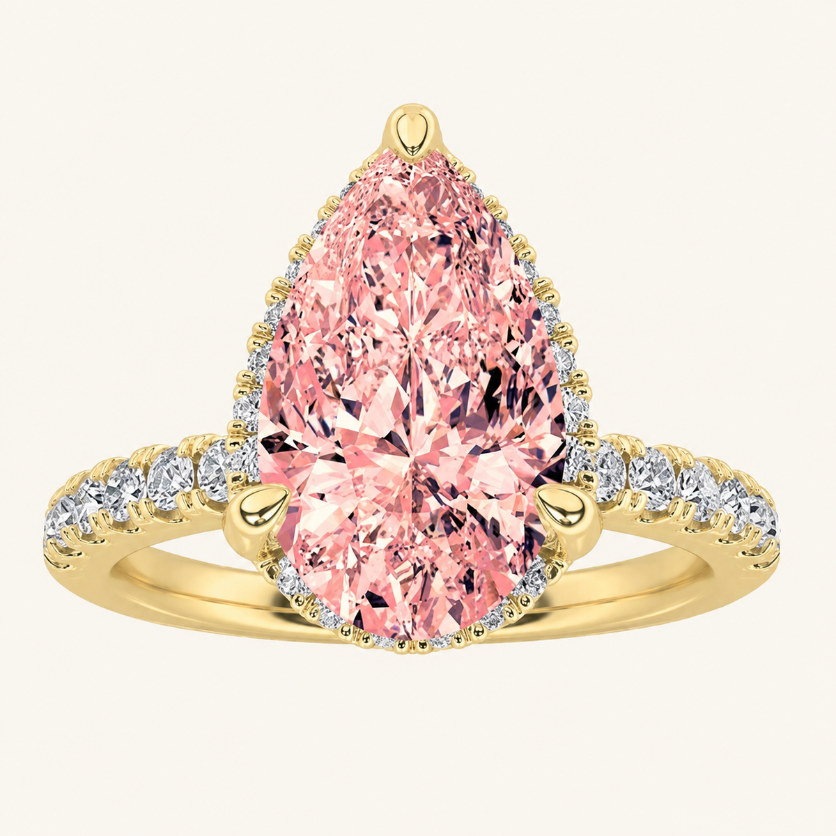 2CT Pear Cut Lab Grown Diamond Halo Side Stone Ring