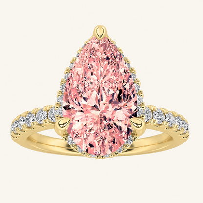 2CT Pear Cut Lab Grown Diamond Halo Side Stone Ring