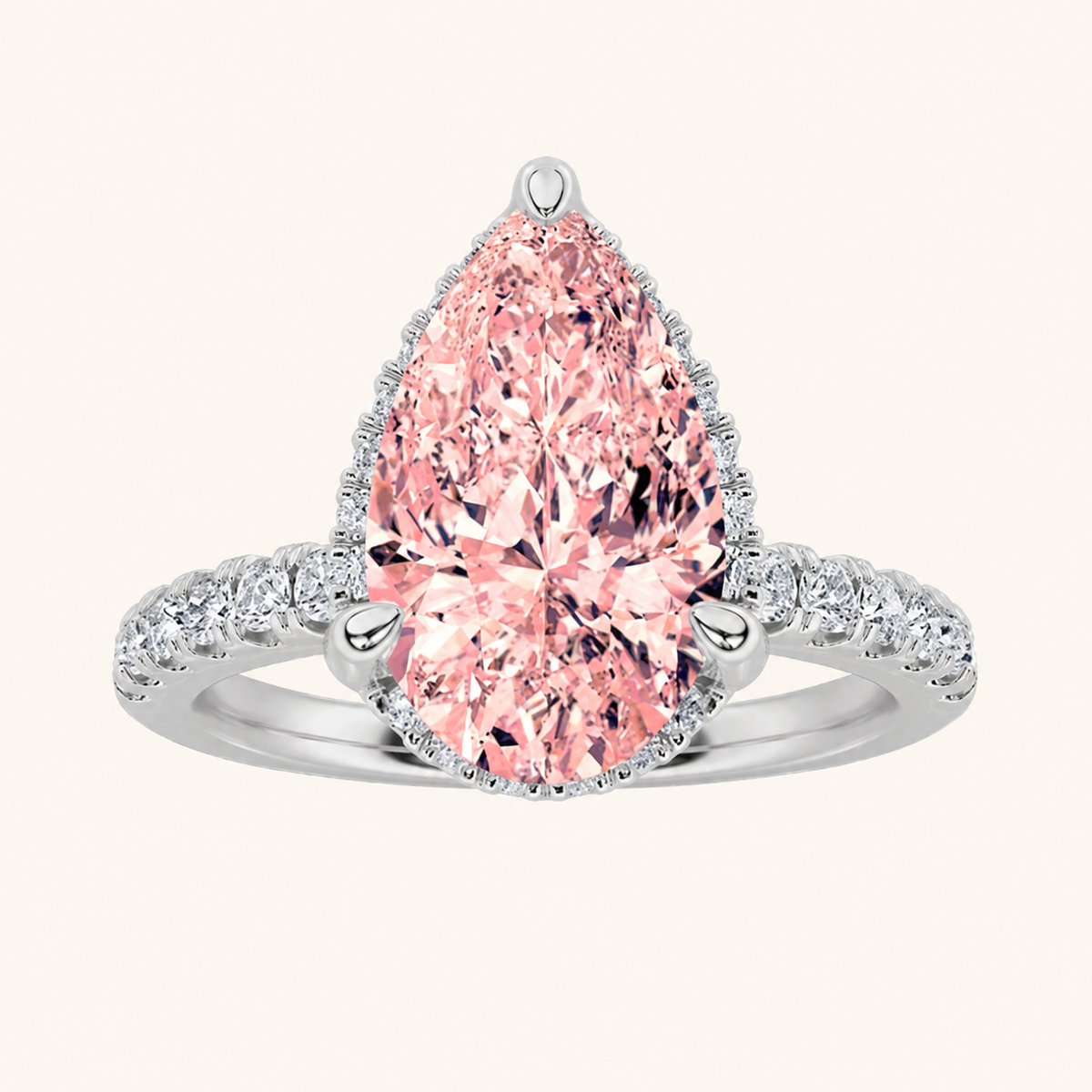 2CT Pear Cut Lab Grown Diamond Halo Side Stone Ring