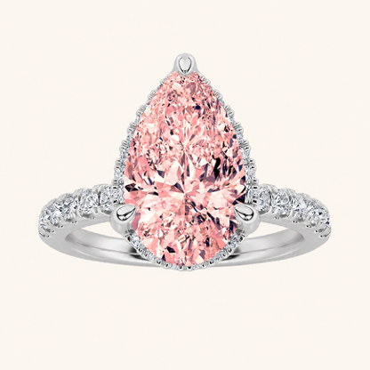 2CT Pear Cut Lab Grown Diamond Halo Side Stone Ring
