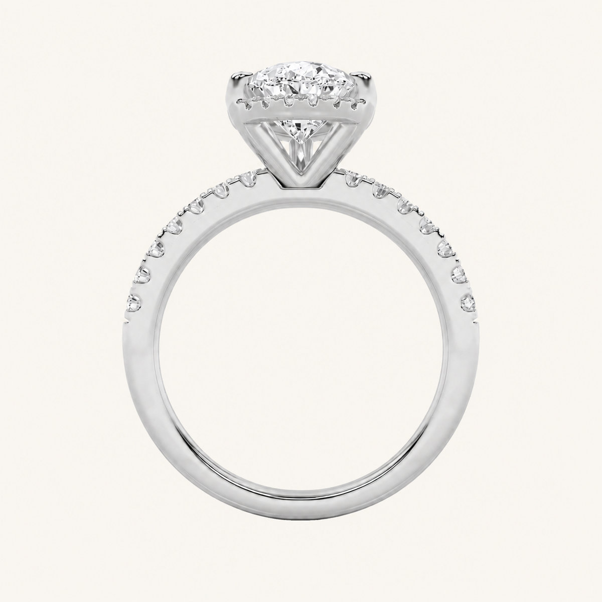2CT Pear Cut Lab Grown Diamond Halo Side Stone Ring