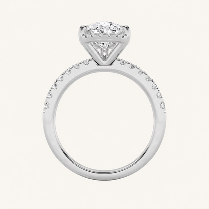 2CT Pear Cut Lab Grown Diamond Halo Side Stone Ring