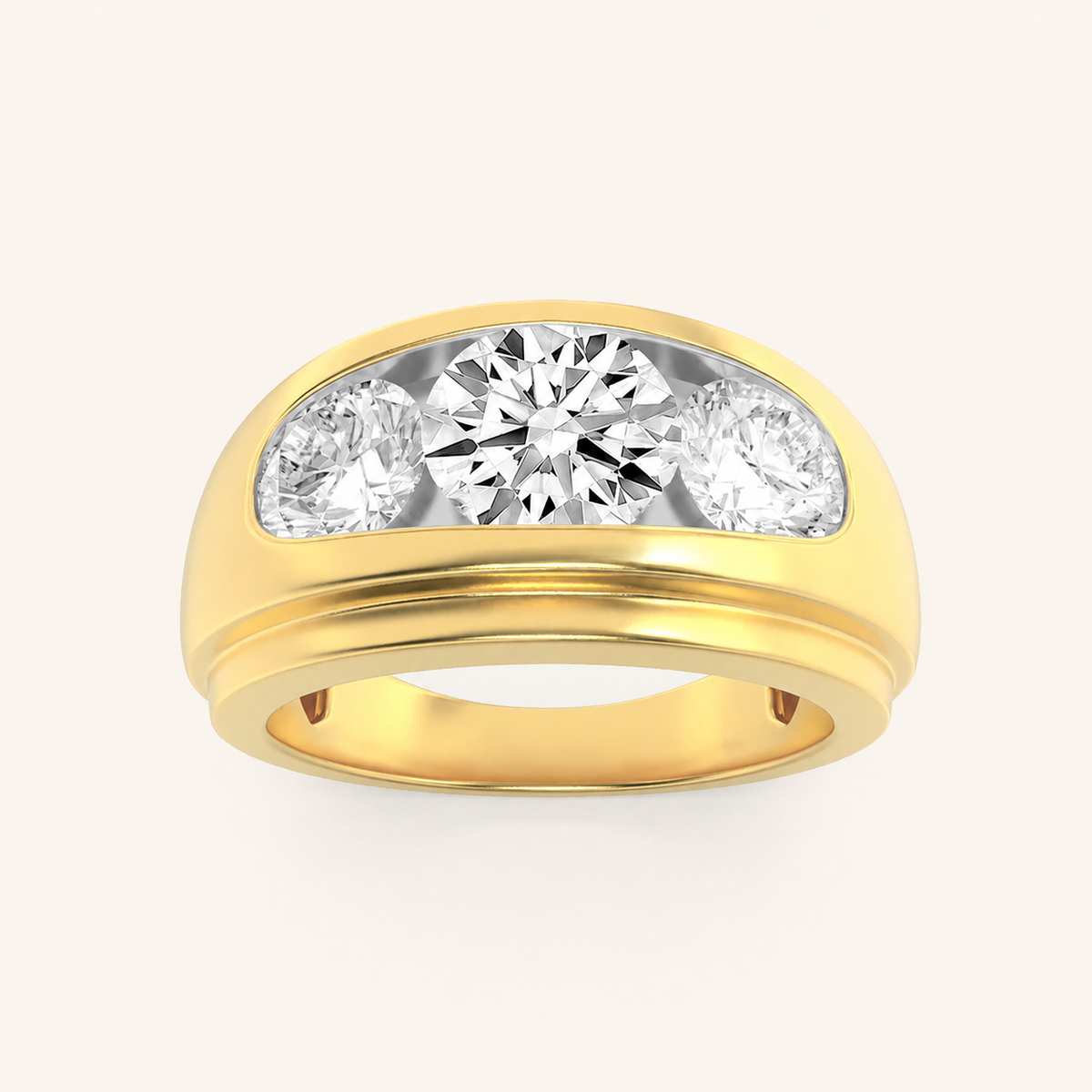 3CT Round Cut Lab Grown Diamond Three Stone Men's Ring