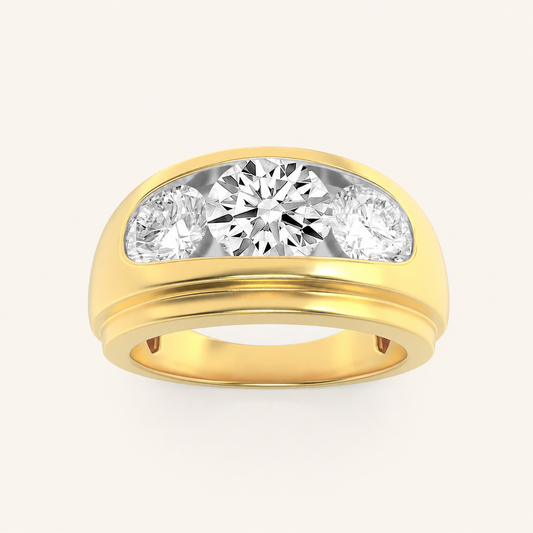 3CT Round Cut Lab Grown Diamond Three Stone Men's Ring