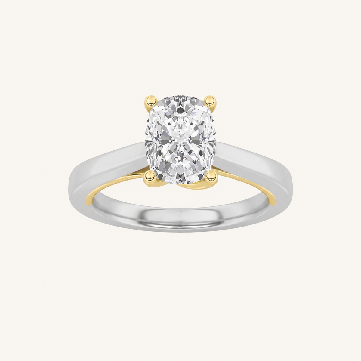 1CT Elongated Cushion Cut Lab Grown Diamond Two Tone Solitaire Ring