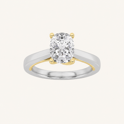 1CT Elongated Cushion Cut Lab Grown Diamond Two Tone Solitaire Ring