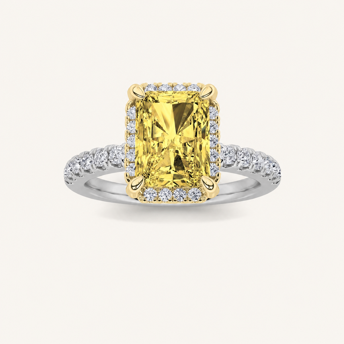 2CT Radiant Cut Lab Grown Diamond Halo Side Stone Ring